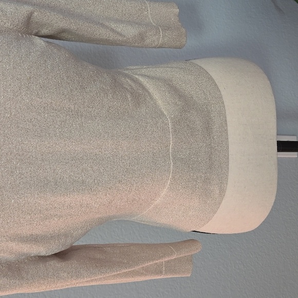 WHITE HOUSE BLACK MARKET Open Cardigan w/Tie Silver Metallic Short Length Sz Med - Picture 11 of 13